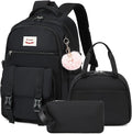 Backpacks for Girls,Laptop Bags for Women Men,3pcs Backpack with Lunch Bag Pencil Pouch Case for Teens Girl Kids Bookbag Elementary Middle School College Back Packs Student Daypack Black Set