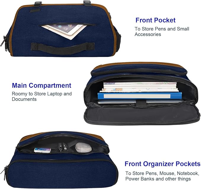 MATEIN 15.6 inch Laptop Bag, Briefcases Lightweight Men's Messenger Bag with Shoulder Strap, Large Water Resistant Crossbody Satchel Computer Case for College Work, Blue & Brown