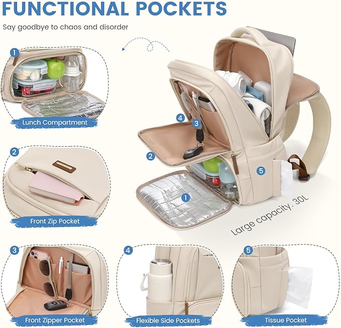Lunch Backpack 16 Inch Laptop Backpack with Insulated Cooler Lunch Box Food Bag for College Work Camping Picnics (Apricot)