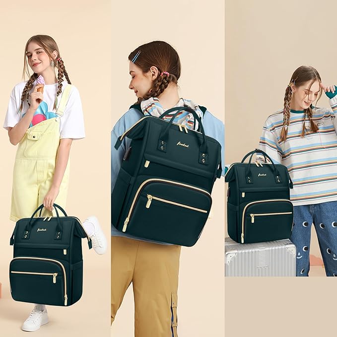 Laptop Backpack for Women Work Bags - 15.6 Inch Professional Womens Travel Backpack Purse Computer Laptop Bag Nurse Teacher Backpack Waterproof Carry on Back Pack with USB Port Dark Green