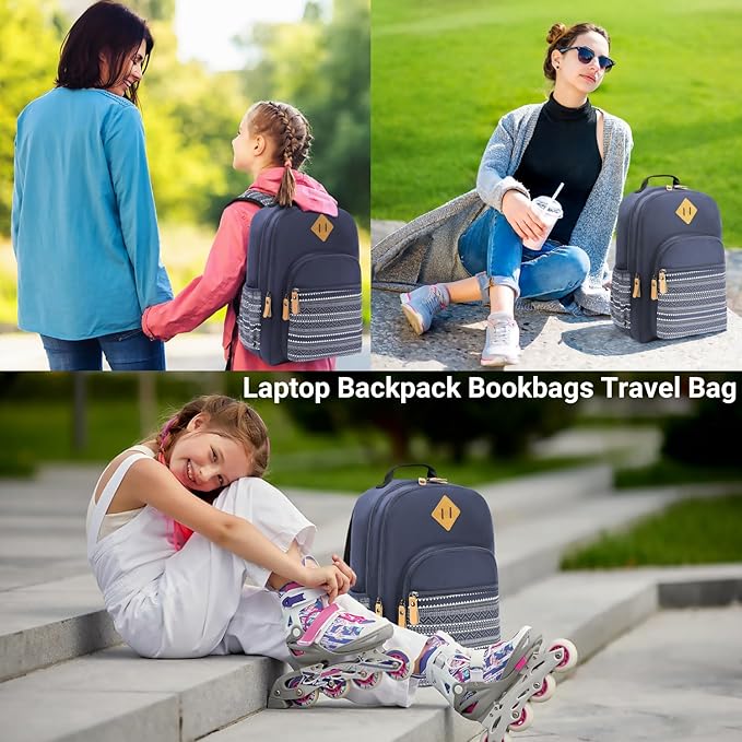 Leaper Geometric Backpack for School Laptop Backpack for Men Women Water-resistant Bookbags Travel Backpack Girls Dark Blue