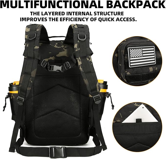 25L Tactical Backpack for Men and Women Military Backpack Small Assault Pack Molle Backpack Bug Out Bag Travel Rucksack Daypack (Black Camo)