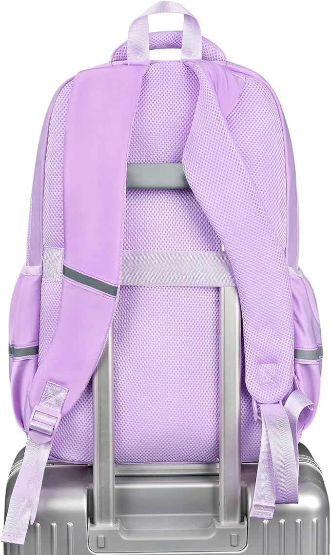 mibasies School Backpack for Teen Girls: 17.9 IN Backpack for Women with Laptop Compartment for Middle High Elementary School College Travel- Kids Bookbag Light Purple