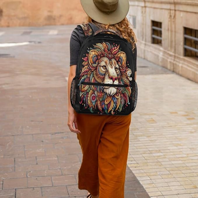 Pardick Animal Lion Backpack for Kids Girls Boys Lightweight School College Students 18in Bookbag Large Capacity Computer Backpacks Laptop Rucksack Travel Gym Hiking Camping Daypack