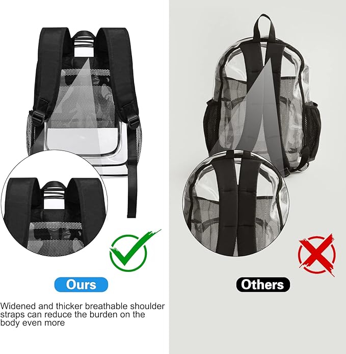 HEEYA Clear Backpack Heavy Duty Transparent Backpack for Security, Sports, Work, Travel, Stadium