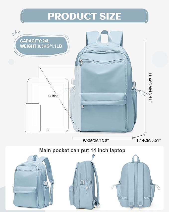 School Backpack for Teen Girls Lightweight College Backpack Women Travel Backpacks Waterproof High School Bookbag for Men Classic Casual Daypacks(Blue)