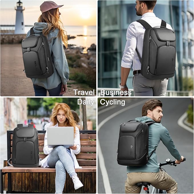 hk Business Smart Backpack for Men Anti-Theft for 17.3 Inch Laptop with USB Charging Port Water-Resistant Large Durable Compact 30L for Travel College Work-Deep Black