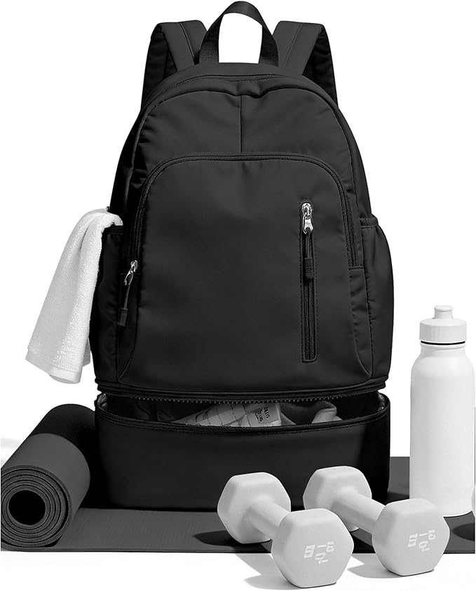BJLFS Small Black Gym Backpack for Women Men, Waterproof Gym Track Bag with Expandable Shoe Compartment, Lightweight Mini Casual Daypack Sports Back Pack for Travel Hiking Dance Yoga Fitness Track