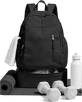 BJLFS Small Black Gym Backpack for Women Men, Waterproof Gym Track Bag with Expandable Shoe Compartment, Lightweight Mini Casual Daypack Sports Back Pack for Travel Hiking Dance Yoga Fitness Track