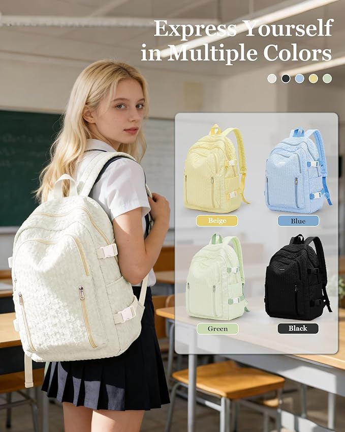 weradar Lightweight Middle School Bag For Teens Girls,Kawaii Backpack For College Students,Aesthetic Bookbag For Women,Cute School Backpack For Women Casual Daypack(Beige)
