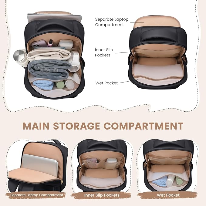Lunch Backpack 16 Inch Laptop Backpack with Insulated Cooler Lunch Box Food Bag for College Work Camping Picnics (Black)