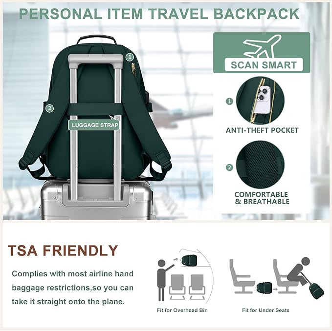Laptop Backpack for Women Bookbag: 15.6 inch Work School Backpacks with Pouch Pocket for Large Capacity Cup & USB Charger College Book Bag Travel Business Nurse Teacher Bookbags Anti-theft Back Pack
