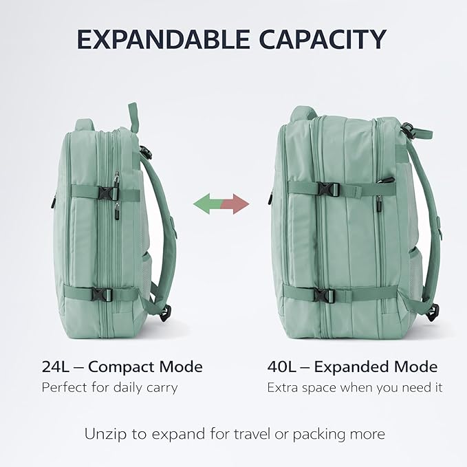 Travel Backpack, Expandable Large Capacity Business Work, Water Repellent Carry On Daypack with USB Charging Port, Fit 17 Inch Laptop, Bag for Men and Women,Mint Green