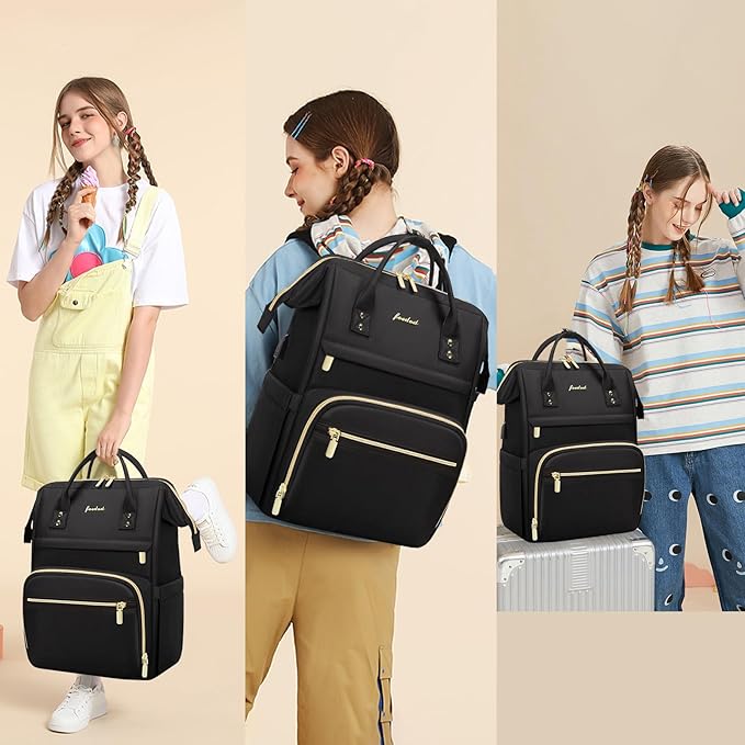 Backpack for Women 15.6 Inch Laptop Backpack Work Business Backpacks Purse Waterproof Computer College Backpacks Nurse Bag Backbag 2 Sets Casual Daypack for Travel Black