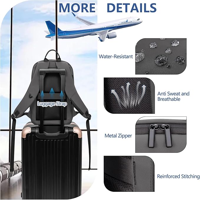 Business Backpack for Men Lightweight Commute Laptop Backpack Anti-Theft Water Resistant Backpack for 15.6 Inch Computer for Daily Office Work with Small Bag (Grey, 15.6")