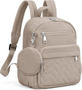 Mini Backpack for Women Small Backpack Purse, Anti Theft Backpack Waterproof Lightweight Puffer Back packs for Travel, Work with Coin Purse Khaki
