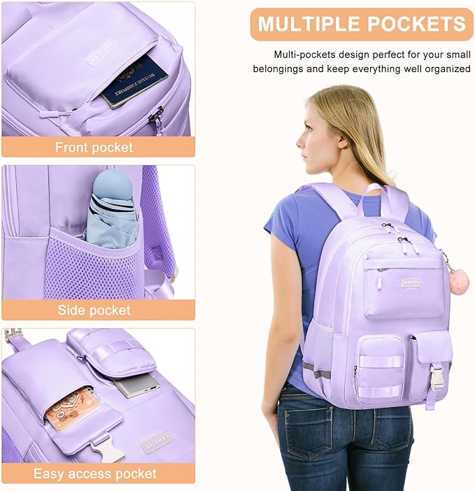 Cute School Backpack for Teen Girls - Multiple Pockets Splash-Proof Book Bag | Girls Student Backpack with Ergonomic Design