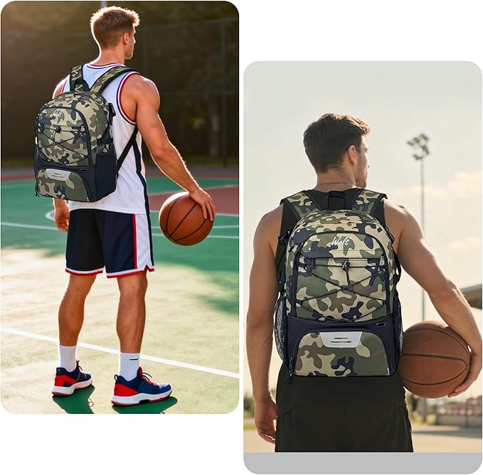 WOLT Basketball Backpack Large Sports Bag with Separate Ball Holder & Shoes Compartment, Best for Basketball, Soccer,Gym