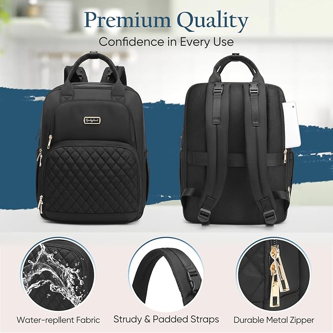Diaper Bag Backpack - Extra Large Diaper Bag for 2 Kids Twins (Expandable 30-38L) - Travel Baby Backpack with Changing Pad for Mom Dad (Quilted, Water Resistant, Black)