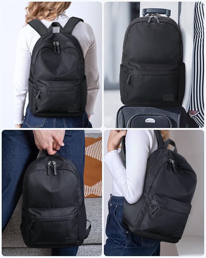 HOMIEE Lightweight Casual Laptop Backpack Fits 15.6 Inch Computer, Water-Resistant Small Daypack Cute Unisex Bookbag for College Work Travel, Black