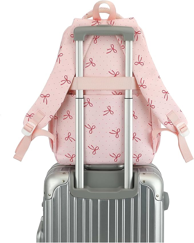 Phaoullzon Girls School Coquette Backpack for Kids Kawaii Bows Bookbag College Daypack,Pink Bow