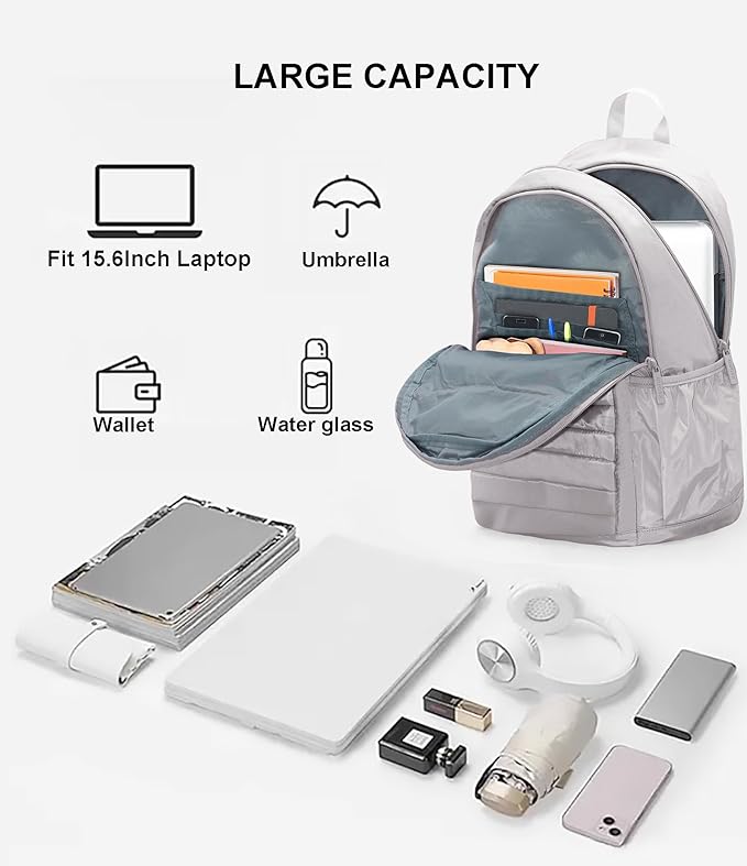 KEOFID Travel Backpack for Women, Womens Work Backpacks, Anti-theft Backpack Purse, Back pack for College Girls, Carry-On Travel Backpacks,Bookbag (Light Gray)
