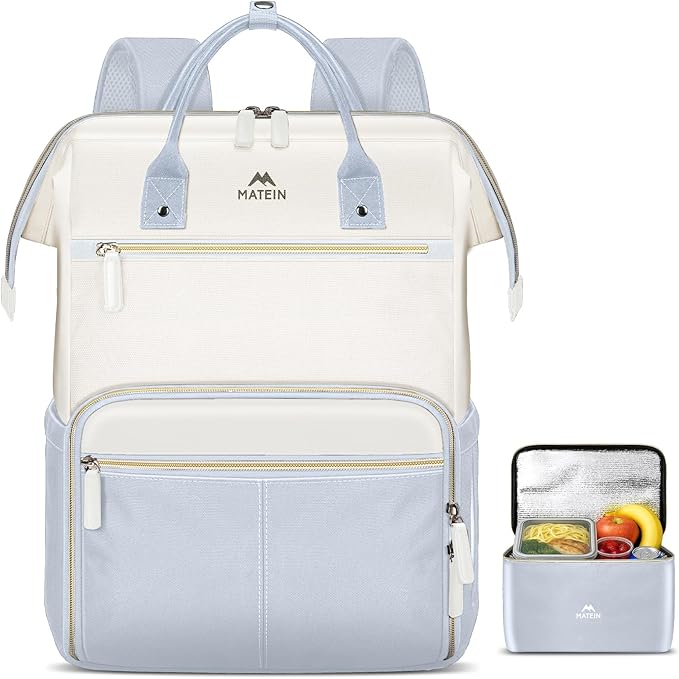 MATEIN Insulated Lunch Backpack, 17.3 Inch Laptop Backpack with Lunch Compartment, Teacher Work Bag with Lunchbox Meal Prep Bag Nurse Backpacks Gifts for Men Women Office College Commute, 2pcs Set