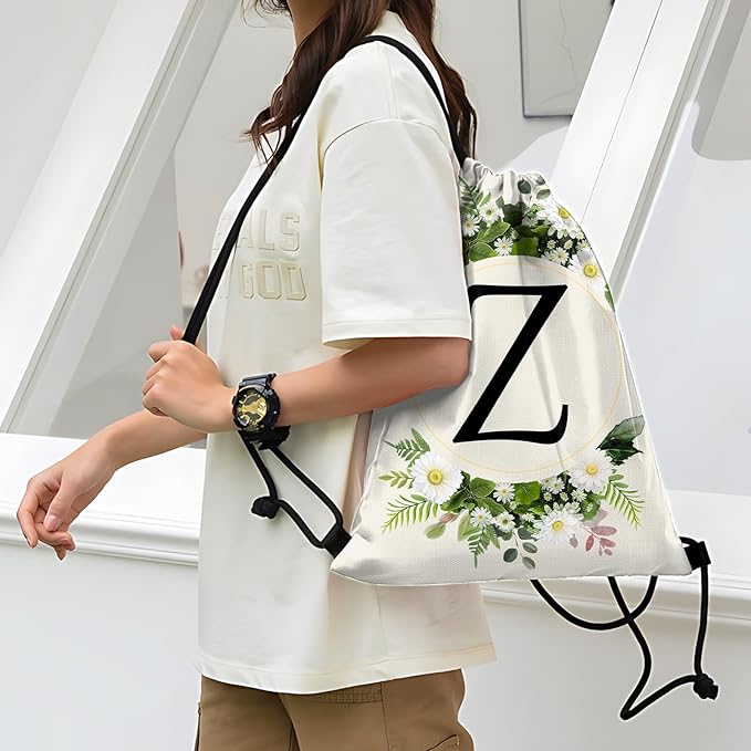 Initial Letter Drawstring Backpack String Sports Gym Bags Waterproof Sackpack Cute for Men Women Beach (13"×17") (Letter-Z)