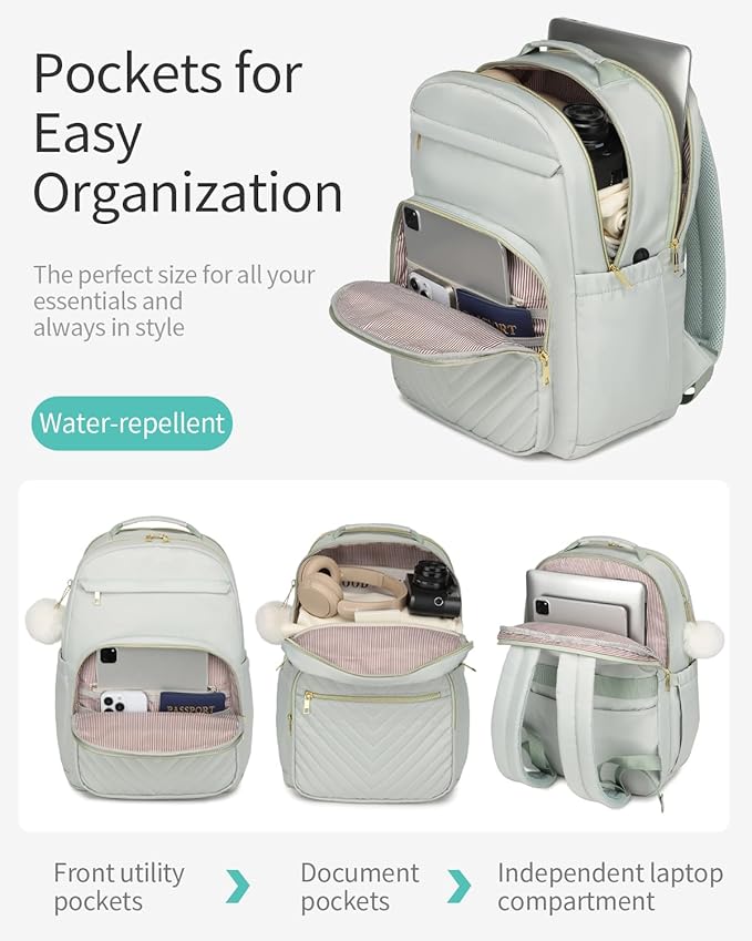 Laptop Backpack Women Bookbag, Teen Girls Backpack for Middle High School College Students, Teacher Work Bag Back Pack Travel, Green