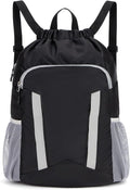 Drawstring Backpack for Kids Sports Gym Bag with Shoes Compartment, Water Resistant Beach Swim Bag String Backpack for Boys and Girls, Black
