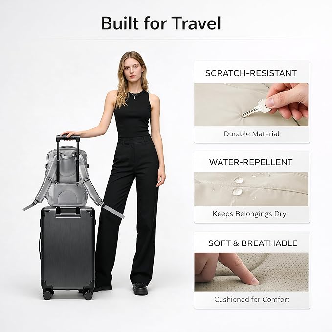 Travel Backpack, Expandable Large Capacity Business Work, Water Repellent Carry On Daypack with USB Charging Port, Fit 17 Inch Laptop, Bag for Men and Women, Beige