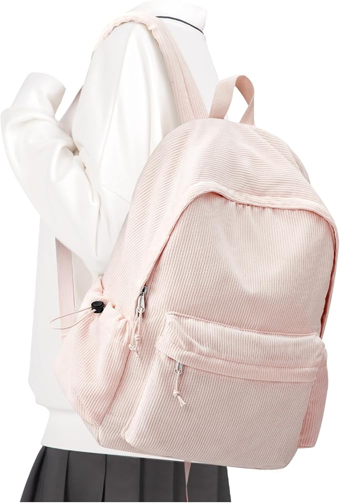 School Backpack for Teens Boys Girls Cute Corduroy Bookbag Classic Casual High School Bag Lightweight College Backpack For Women Men(Pink)