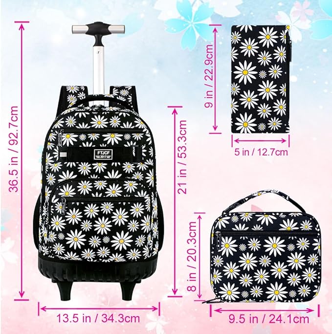 Rolling Backpack for Womens and Mens, Adults Wheeled Bookbag with Lunch Box for Girls and Boys.