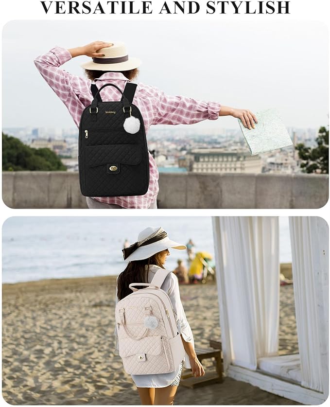 Girls Backpack for School, 17.3in Laptop Backpack Purse with Charging Hole for Travel Work, Cute Book Bag Computer Daypack for Women, Black