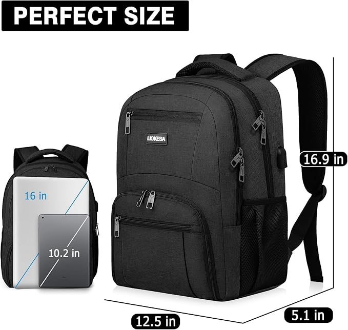 Backpack for Men Women, School Backpacks for Teen Boys Girls, Water Resistant Laptop Backpack with USB Charger, 15.6 Inch Black College Bookbag