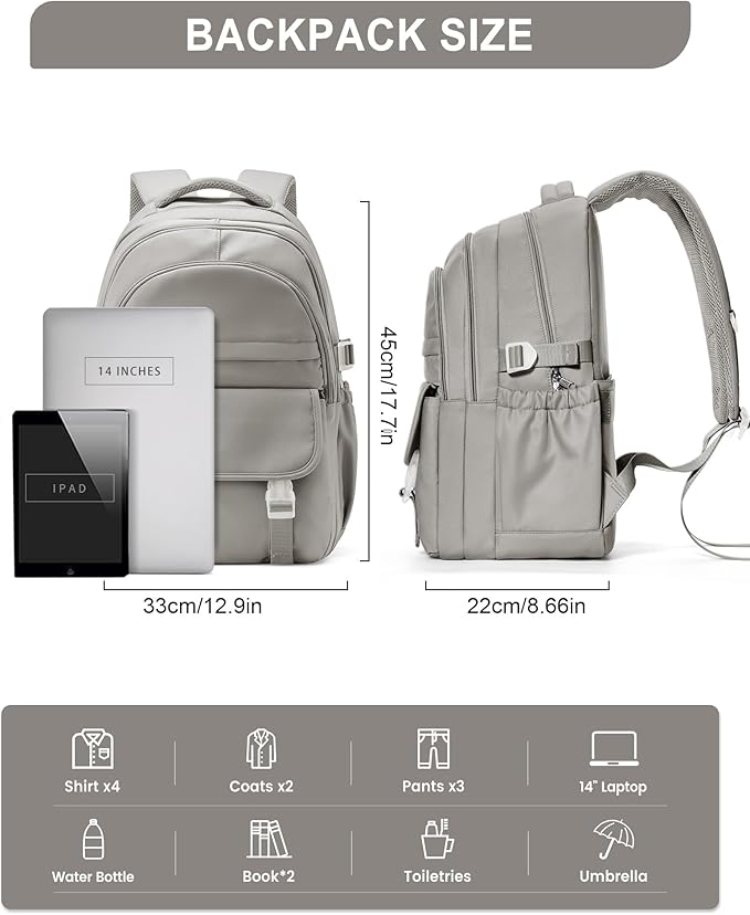 Waterproof Aesthetic Backpack For School, Cute High School Bookbag For Teen Girls Boys, Lightweight Casual Daypack Backpack For Women Men, College Backpack With Lots Of Pockets（Gray Brown）