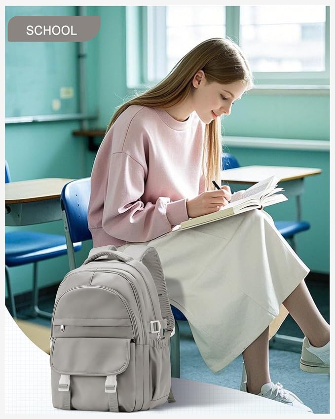 Waterproof Aesthetic Backpack For School, Cute High School Bookbag For Teen Girls Boys, Lightweight Casual Daypack Backpack For Women Men, College Backpack With Lots Of Pockets（Gray Brown）