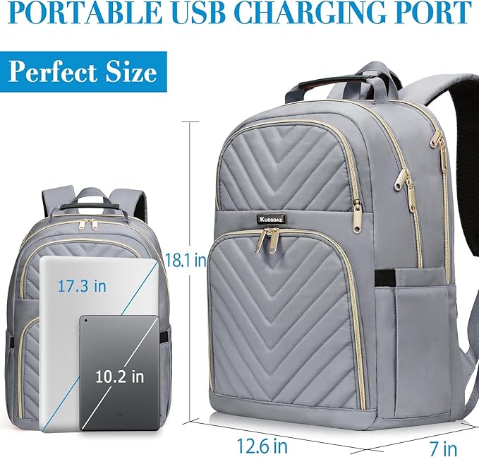 Laptop Backpack for Women Men, Large School Backpack for Teens Boys Girls, 17.3 Inch Quilted Laptop Bag Bookbag College Bag, Work Travel Casual Daypacks, Grey(over 3 years old)