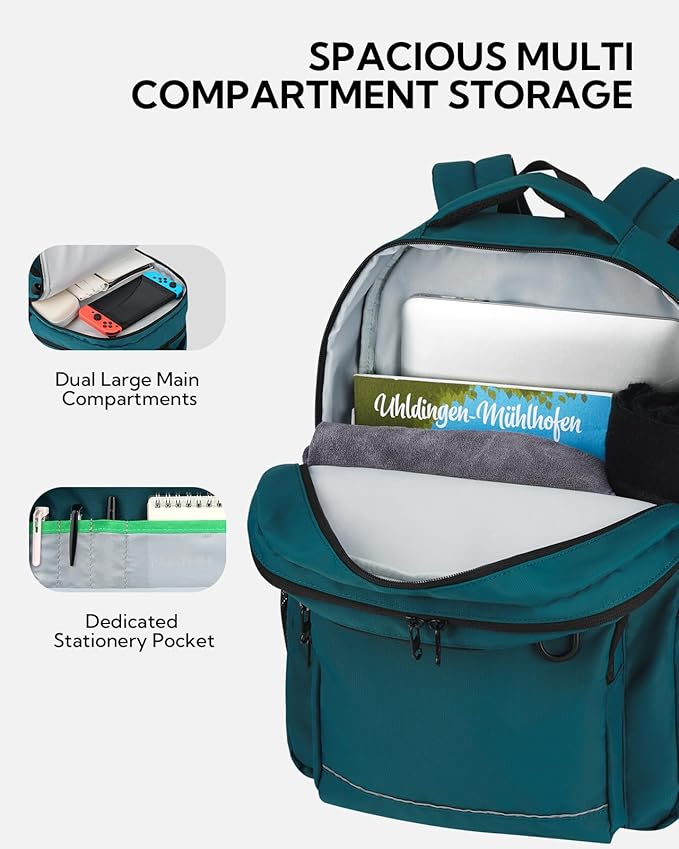 WATERFLY Travel Laptop School Backpack: Big Student College Middle School Bookbag for Women Men, Work Casual Daypack with 15.6" Computer Compartment, Anti Theft Water Resistant Commuter Bag