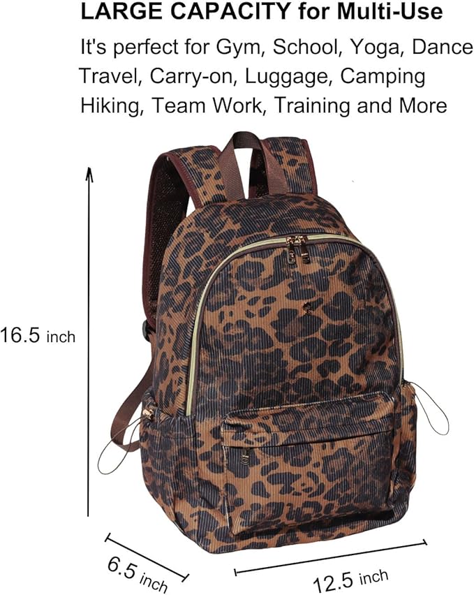 ESVAN Corduroy Backpack Lightweight Fashion 17 inch Laptop Bag for Women Casual College (Corduroy leopard print)
