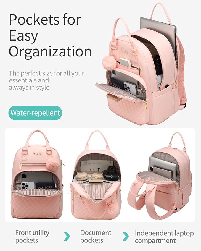 Girls School Backpack, Laptop Backpack for Women Middle High School College Students, Travel Work Bag Cute Nursing Bookbag, Pink
