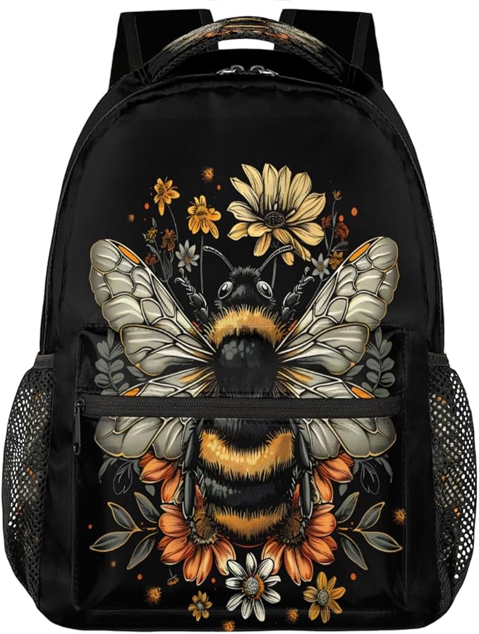 Pardick Animal Bee Flower Backpack for Kids Girls Boys Lightweight School College Students 18in Bookbag Large Capacity Computer Backpacks Laptop Rucksack Travel Gym Hiking Camping Daypack