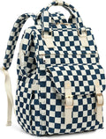 Laptop Backpacks for Women, Corduroy High School College Bookbag 15.6 Inch Laptop Bags for Girls Travel Daypack - Checkered Navy Blue