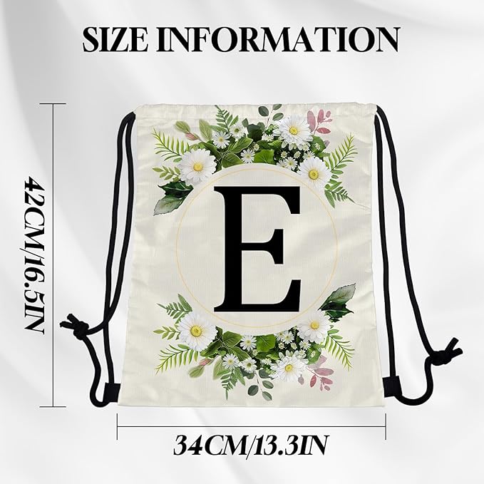 Initial Letter Drawstring Backpack String Sports Gym Bags Waterproof Sackpack Cute for Men Women Beach (13"×17") (Letter-E)