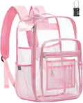 Extra Large Clear Backpack with TSA Lock, Heavy Duty Transparent See Through Clear Bookbag for College, Work, Travel, Casual Sport, Pink