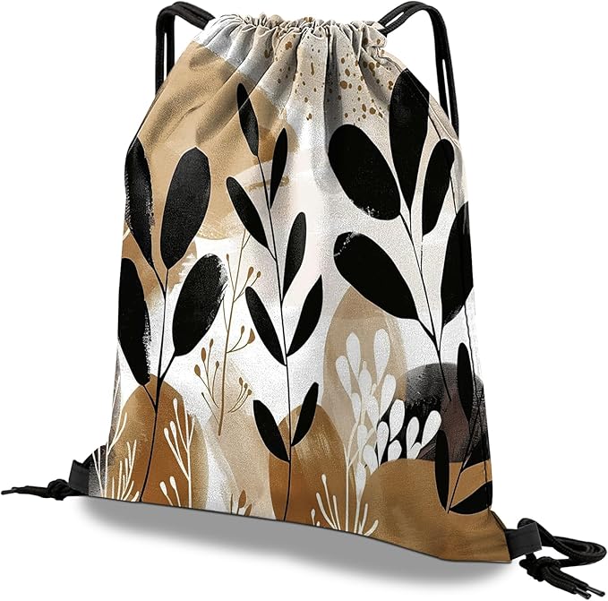 Drawstring Backpack Draw String Bag Waterproof for Sports Gym Beach Travel Cute Aesthetic Sackpack Men Women (13"×17")-Brown Leaf