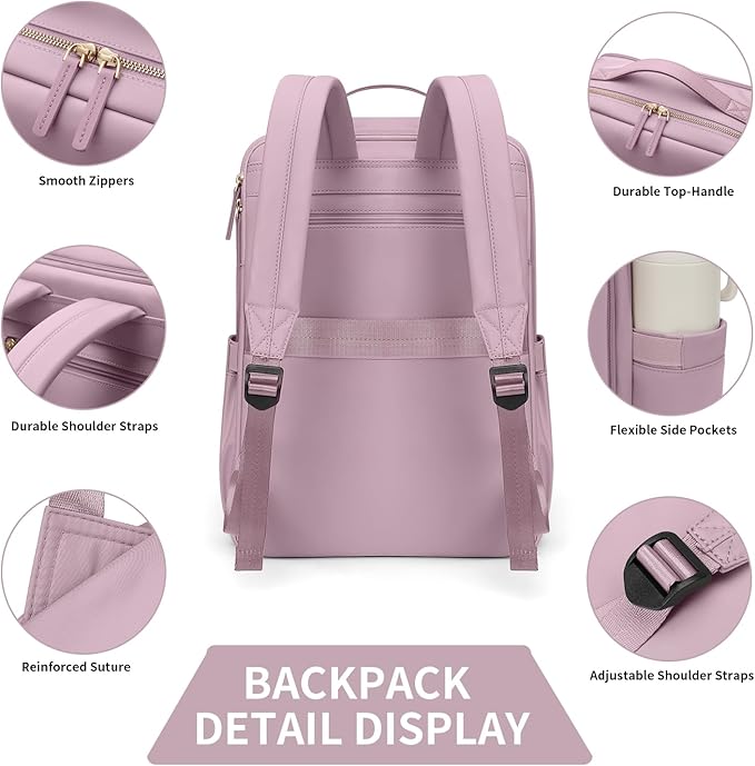GOLF SUPAGS Stylish Laptop Backpack for Women Airline Approved Perfect for Work College and Travel Multi-Functional Casual Daypack Fits 15.6 Inch Notebook (Pinkish Purple)