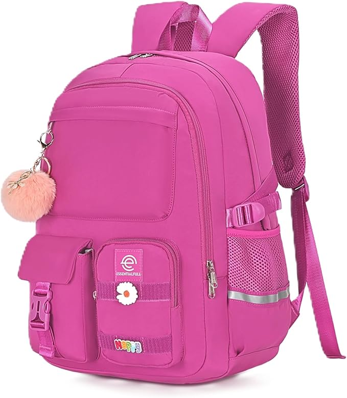 School Backpack for Girls & Women, Bookbag for Middle School & College, Large Travel Daypack for Laptop (Fuchsia)