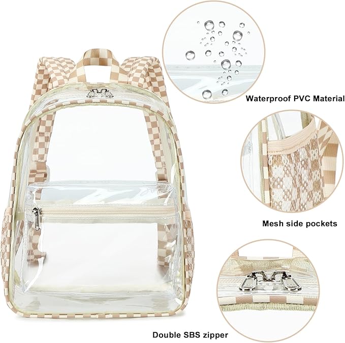 BTOOP Clear Mini Backpack for Stadium Events 12x12x6 Small Transparent Backpacks Plastic See Through Clear Bag for Concerts Work Festival Security Travel