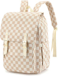 Corduroy Laptop Backpack for Women, Fits 15.6 Inch Computer Bag, College High School Bookbag Travel Daypack Purse, Work Business Bags - Corduroy Checkered Brown
